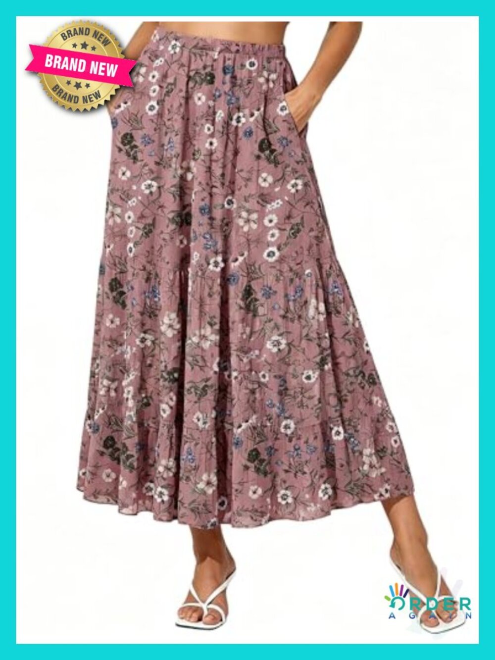 High Waisted Maxi Skirt with Pockets, Elastic Chiffon Boho Long Skirt
